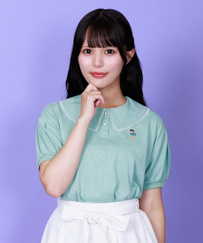 Ice Cream Embroidery Collared Pullover
