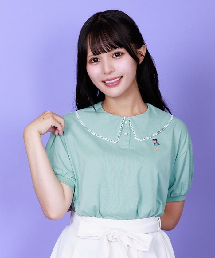 Ice Cream Embroidery Collared Pullover
