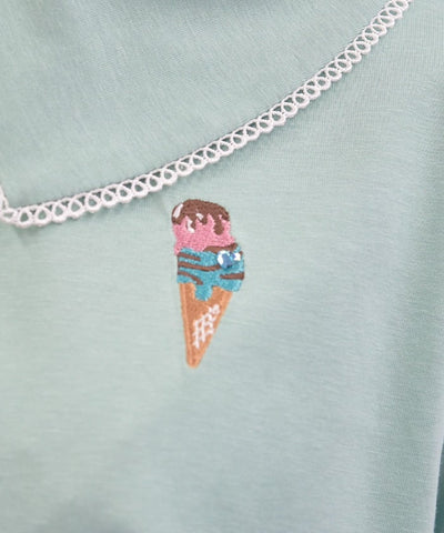 Ice Cream Embroidery Collared Pullover