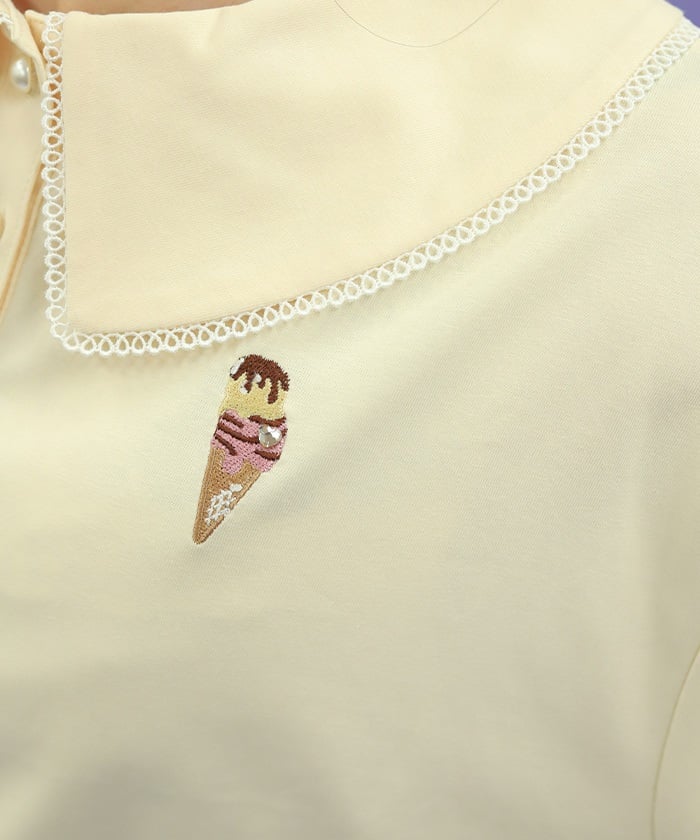 Ice Cream Embroidery Collared Pullover