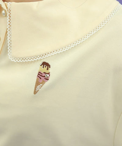 Ice Cream Embroidery Collared Pullover