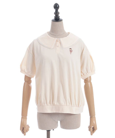 Ice Cream Embroidery Collared Pullover