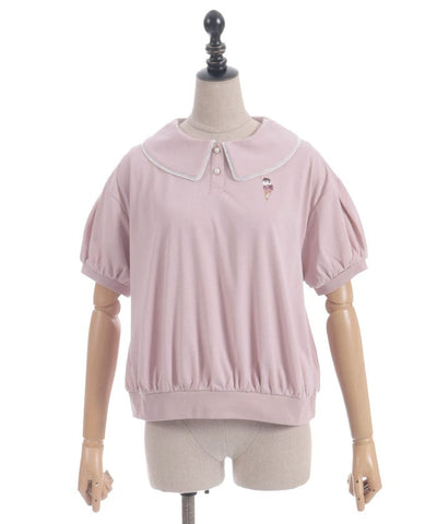 Ice Cream Embroidery Collared Pullover
