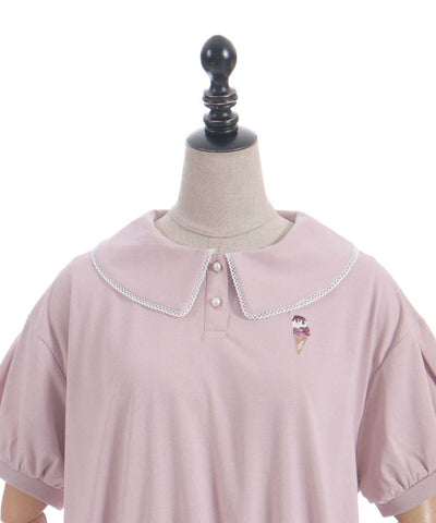 Ice Cream Embroidery Collared Pullover