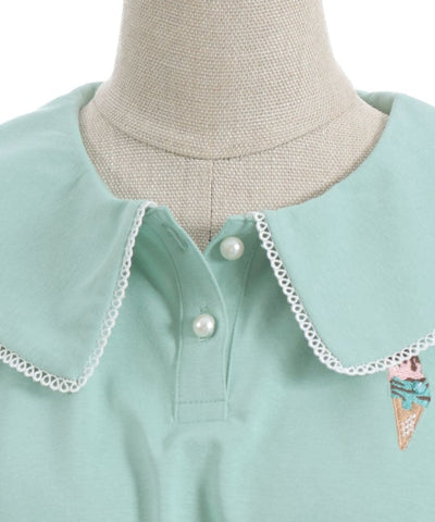Ice Cream Embroidery Collared Pullover