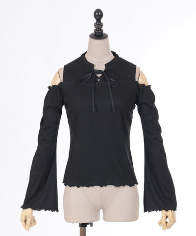 Lace-Up Open Shoulder Cut-and-Sewn Pullover