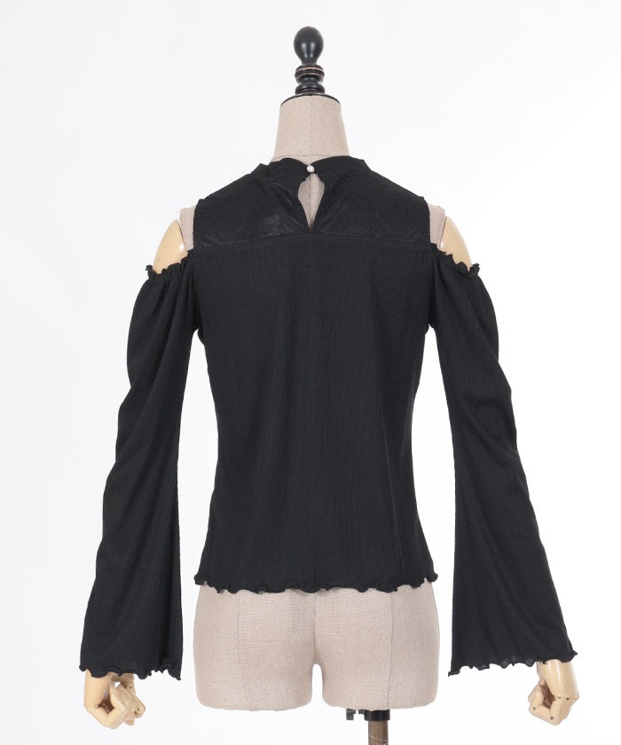 Lace-Up Open Shoulder Cut-and-Sewn Pullover (Time-limited Price)