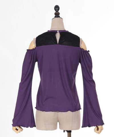 Lace-Up Open Shoulder Cut-and-Sewn Pullover (Time-limited Price)