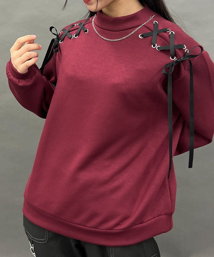 Lace-Up Cut-and-Sewn Pullover