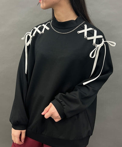 Lace-Up Cut-and-Sewn Pullover