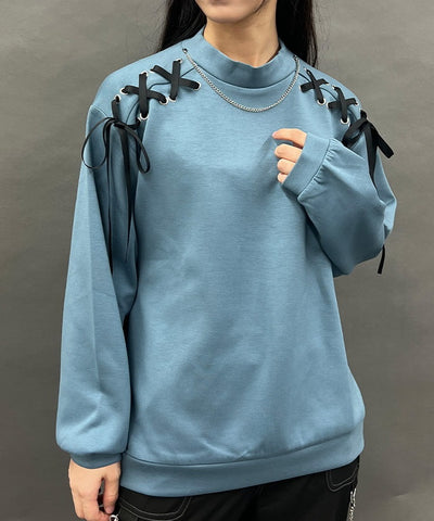 Lace-Up Cut-and-Sewn Pullover