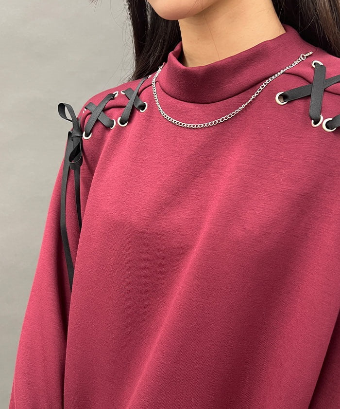 Lace-Up Cut-and-Sewn Pullover