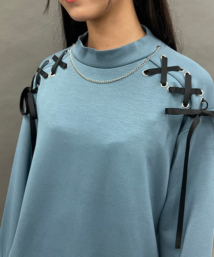 Lace-Up Cut-and-Sewn Pullover