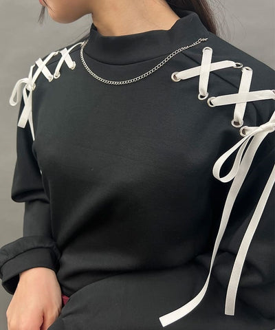 Lace-Up Cut-and-Sewn Pullover