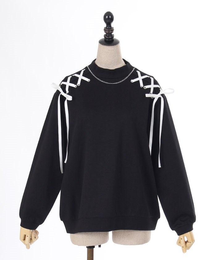 Lace-Up Cut-and-Sewn Pullover