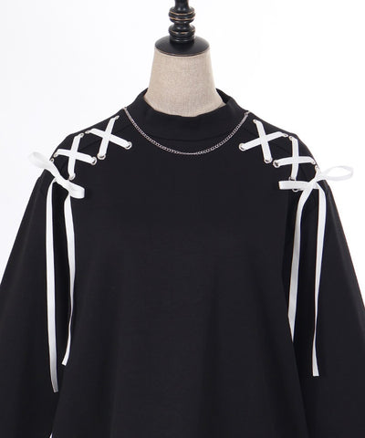 Lace-Up Cut-and-Sewn Pullover