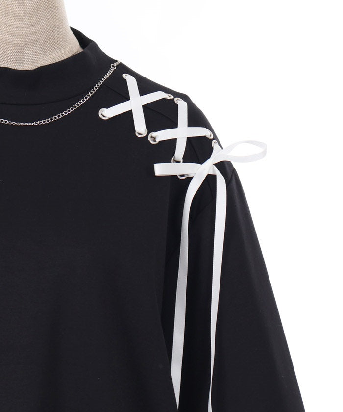 Lace-Up Cut-and-Sewn Pullover