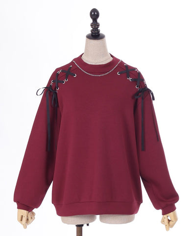 Lace-Up Cut-and-Sewn Pullover