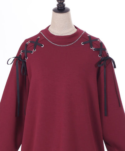 Lace-Up Cut-and-Sewn Pullover