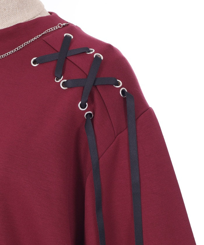 Lace-Up Cut-and-Sewn Pullover