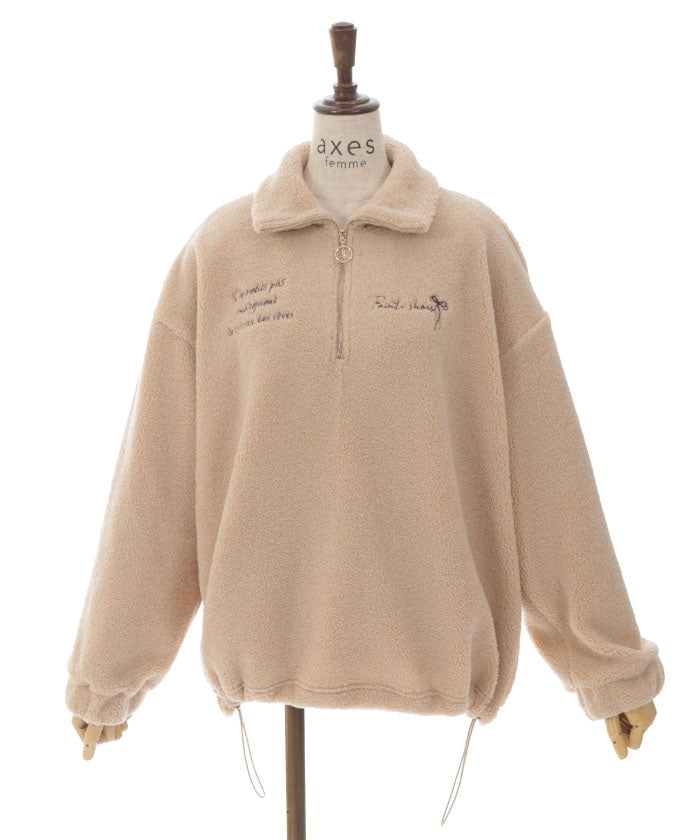 Half Zip Embroidery Boa Pullover