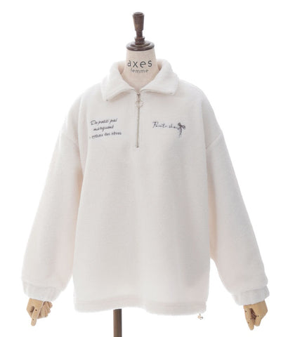 Half Zip Embroidery Boa Pullover