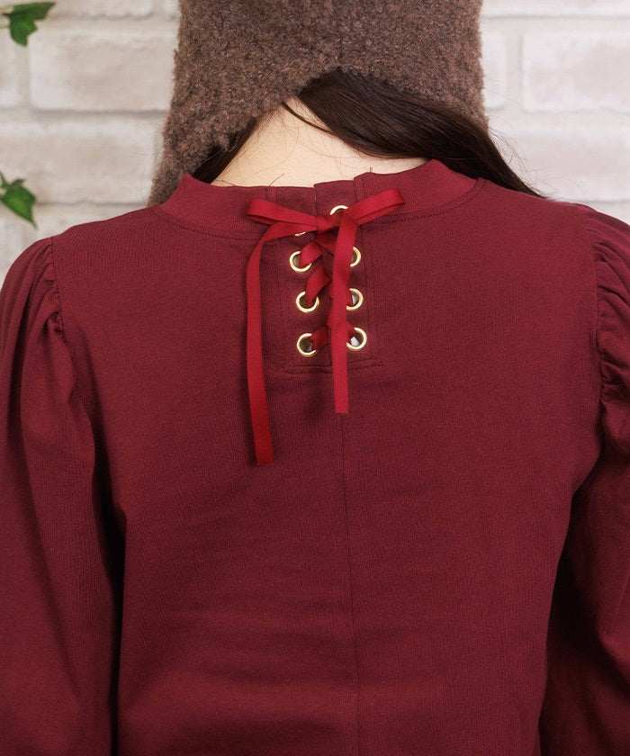 Bear Boa Embroidery Hem Lace T-Shirt