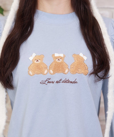 Bear Boa Embroidery Hem Lace T-Shirt