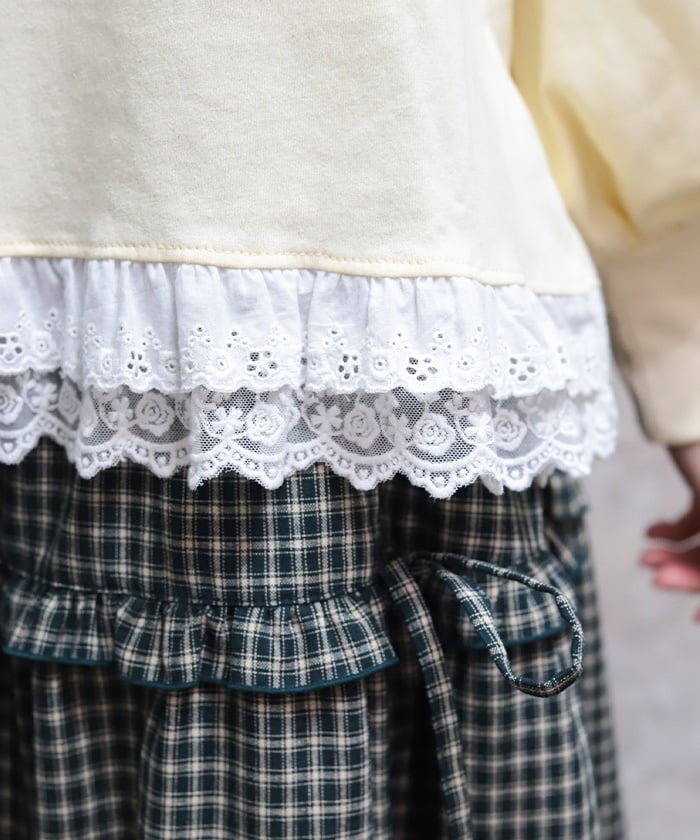 Bear Boa Embroidery Hem Lace T-Shirt