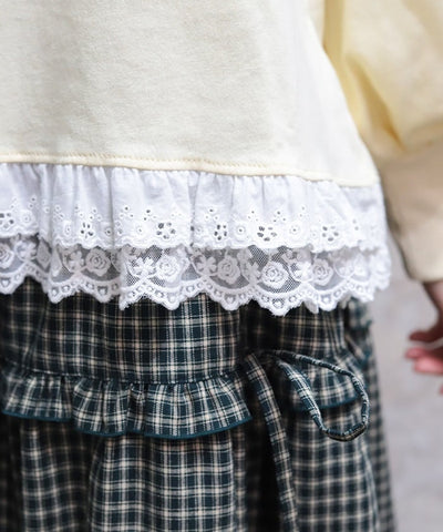 Bear Boa Embroidery Hem Lace T-Shirt