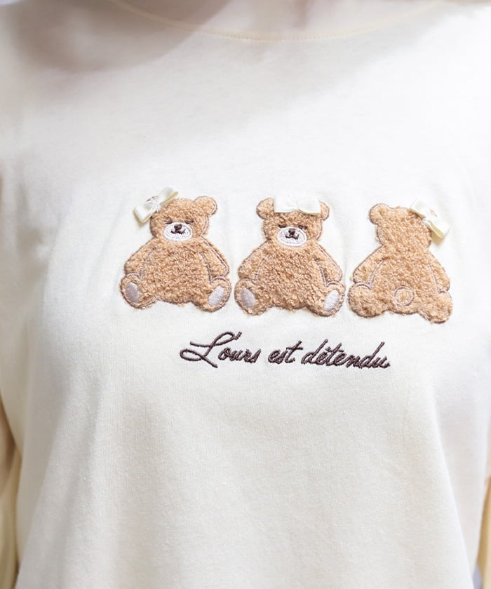 Bear Boa Embroidery Hem Lace T-Shirt
