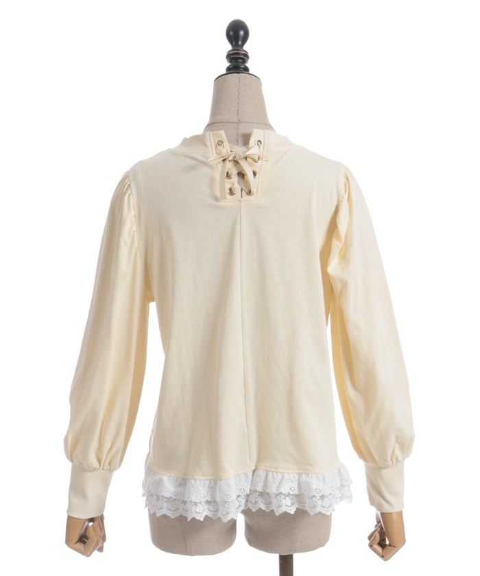 Bear Boa Embroidery Hem Lace T-Shirt