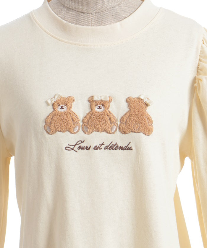 Bear Boa Embroidery Hem Lace T-Shirt