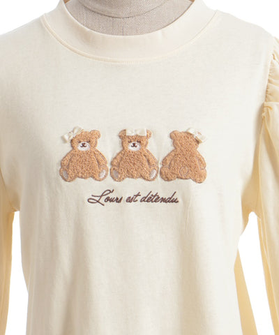 Bear Boa Embroidery Hem Lace T-Shirt