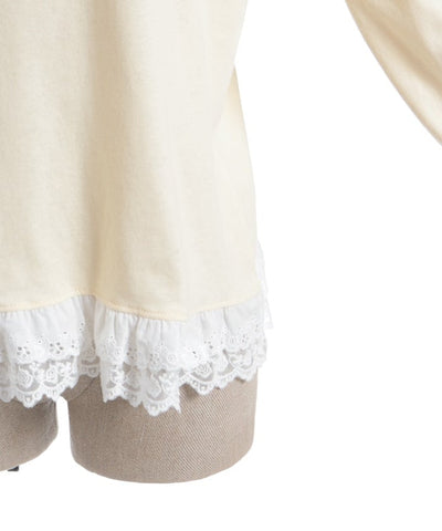 Bear Boa Embroidery Hem Lace T-Shirt