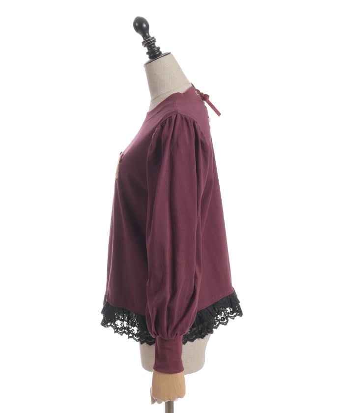 Bear Boa Embroidery Hem Lace T-Shirt