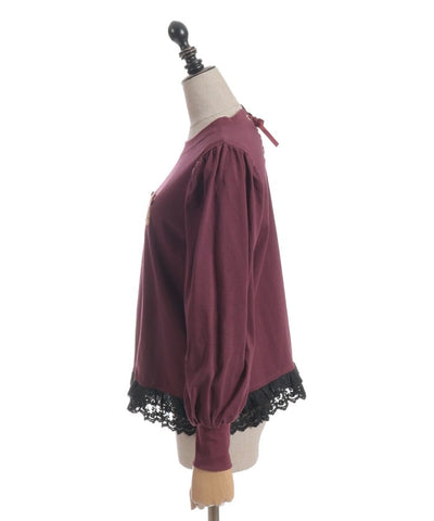 Bear Boa Embroidery Hem Lace T-Shirt