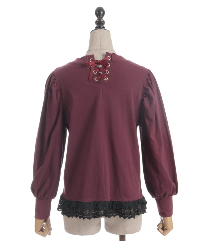 Bear Boa Embroidery Hem Lace T-Shirt