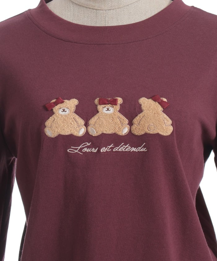 Bear Boa Embroidery Hem Lace T-Shirt