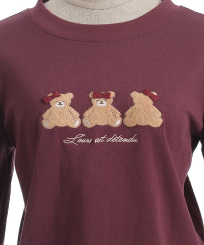 Bear Boa Embroidery Hem Lace T-Shirt