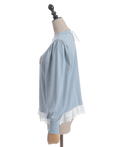 Bear Boa Embroidery Hem Lace T-Shirt