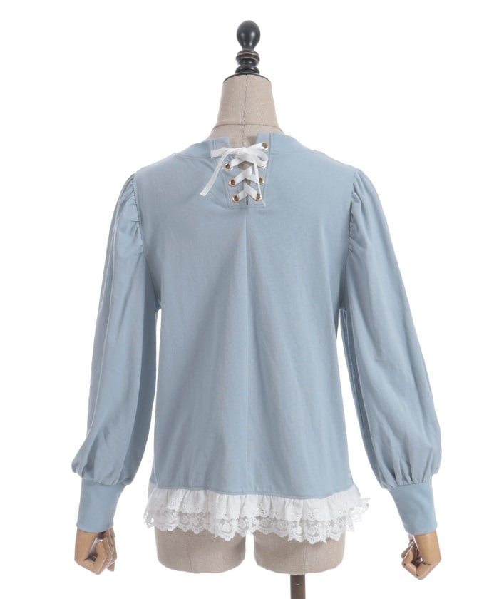 Bear Boa Embroidery Hem Lace T-Shirt