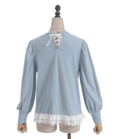 Bear Boa Embroidery Hem Lace T-Shirt