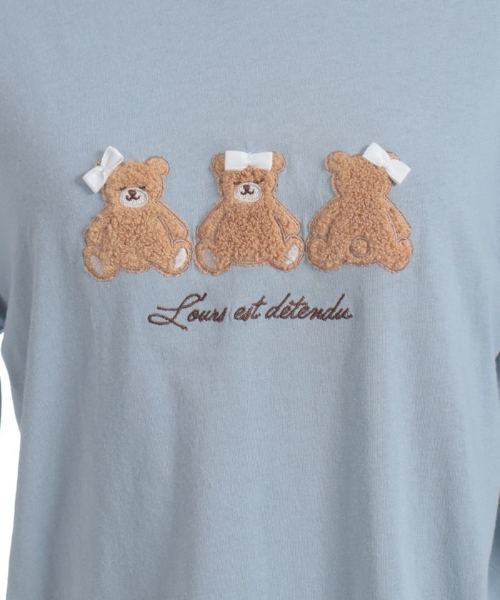 Bear Boa Embroidery Hem Lace T-Shirt