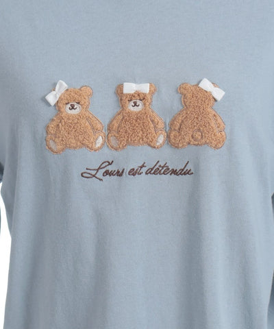 Bear Boa Embroidery Hem Lace T-Shirt