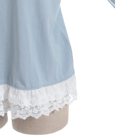 Bear Boa Embroidery Hem Lace T-Shirt