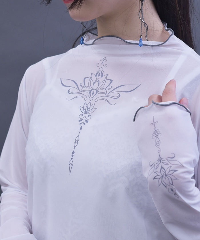 Lotus Tattoo Design Sheer Pullover (Time-limited Price)