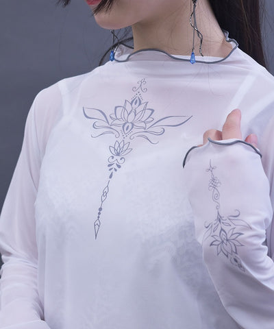 Lotus Tattoo Design Sheer Pullover