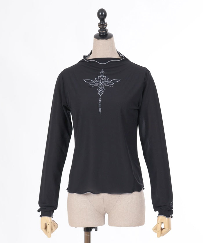 Lotus Tattoo Design Sheer Pullover