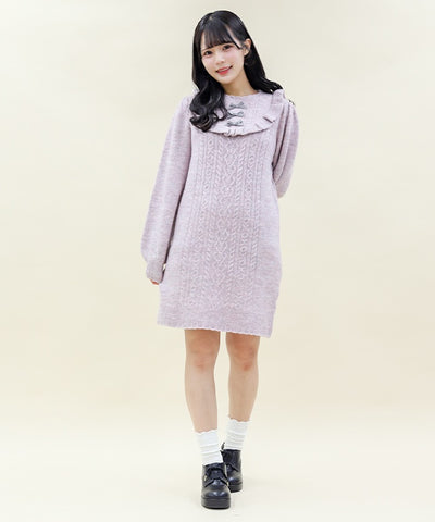 Blocking Frill Knit Dress (Time-limited Price)